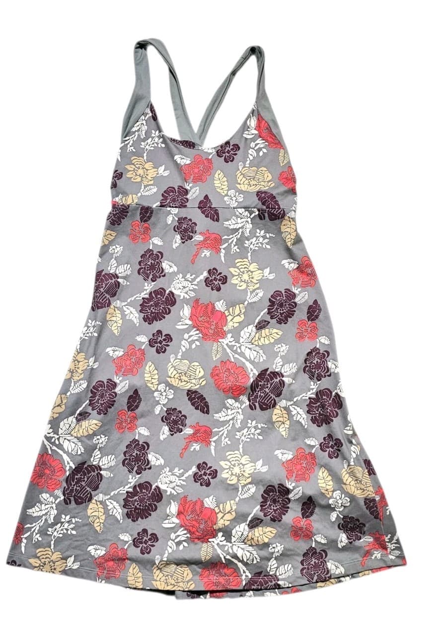 Patagonia Women's Gray Floral Dress Sz M Pink White Floral Criss Cross Strap - Thumbnail 2