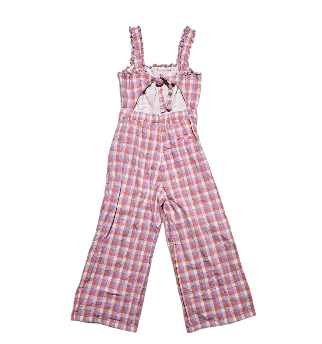Frnch Paris Dreheli Plaid Jump Suit Wide Leg Ruffle Pink Purple Size S - Thumbnail 7