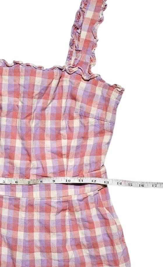 Frnch Paris Dreheli Plaid Jump Suit Wide Leg Ruffle Pink Purple Size S - Thumbnail 11