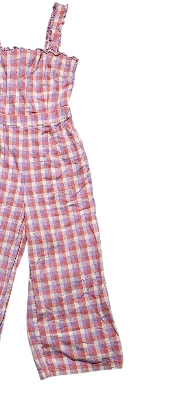 Frnch Paris Dreheli Plaid Jump Suit Wide Leg Ruffle Pink Purple Size S - Thumbnail 6
