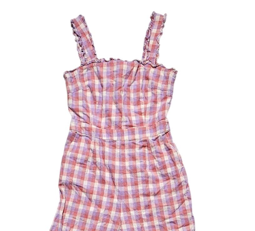 Frnch Paris Dreheli Plaid Jump Suit Wide Leg Ruffle Pink Purple Size S - Thumbnail 3
