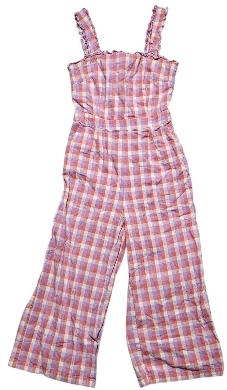 Frnch Paris Dreheli Plaid Jump Suit Wide Leg Ruffle Pink Purple Size S - Thumbnail 2