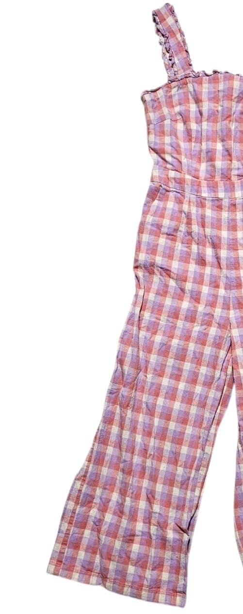 Frnch Paris Dreheli Plaid Jump Suit Wide Leg Ruffle Pink Purple Size S - Thumbnail 5