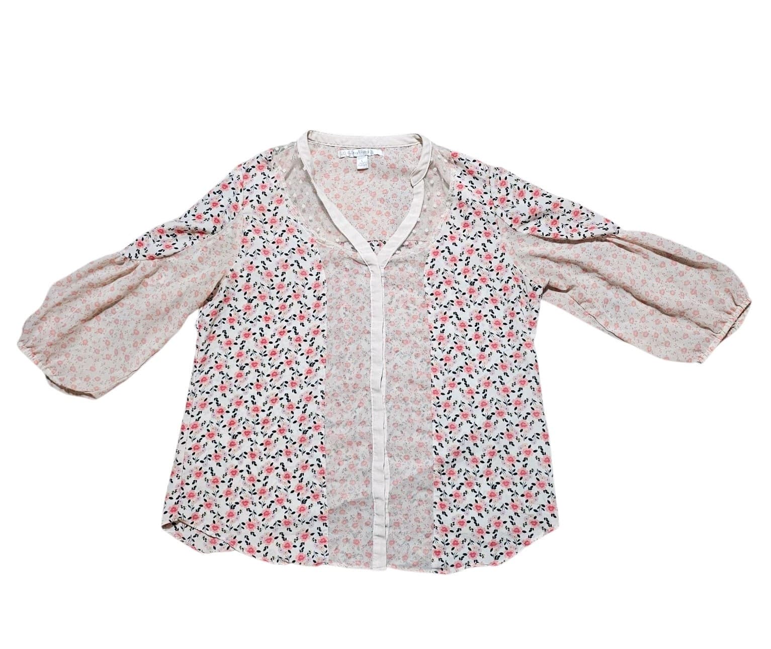 Lauren Conrad Button-down Floral Blouse V-neck Size Large