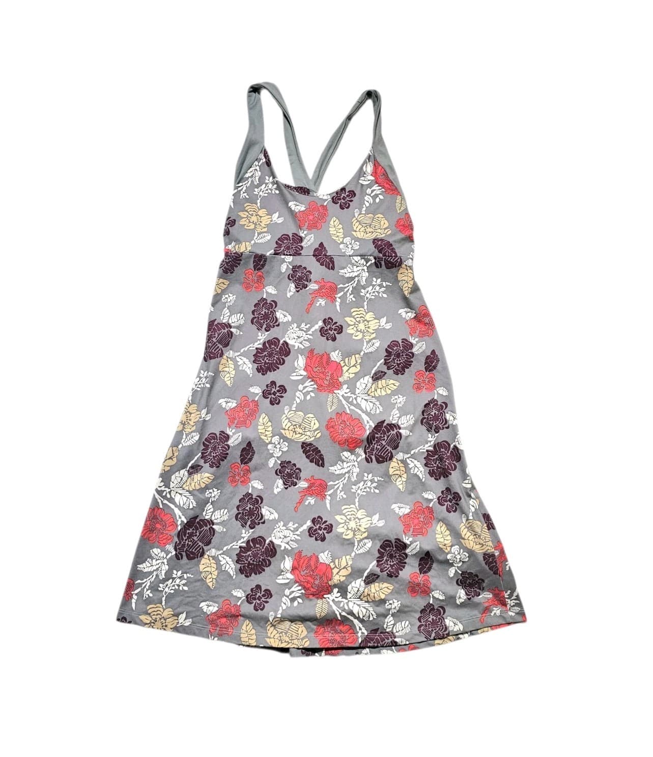 Patagonia Women's Gray Floral Dress Sz M Pink White Floral Criss Cross Strap