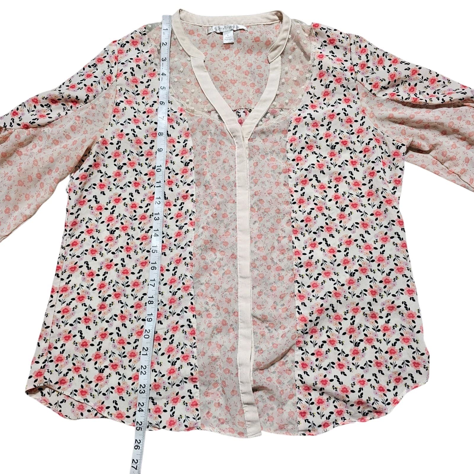 Lauren Conrad Button-down Floral Blouse V-neck Size Large - Thumbnail 7