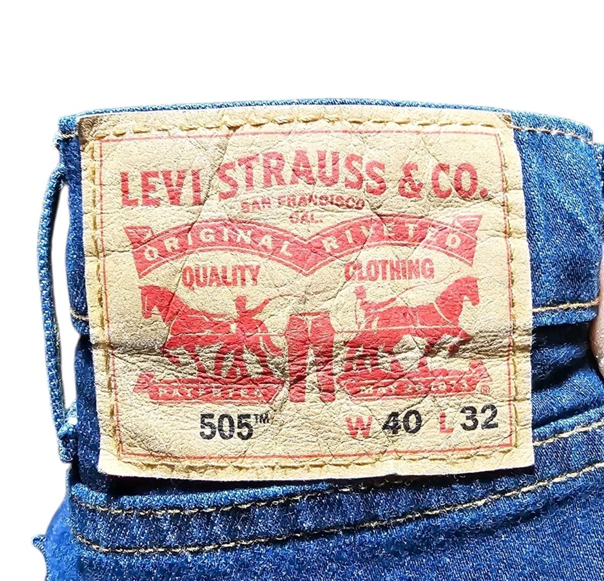 Levis 505 Jeans Mens Blue Denim Regular Fit Straight Dark Size 40x32 - Thumbnail 9