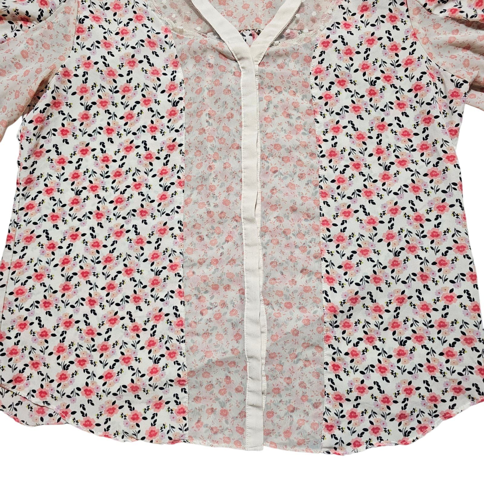 Lauren Conrad Button-down Floral Blouse V-neck Size Large - Thumbnail 2