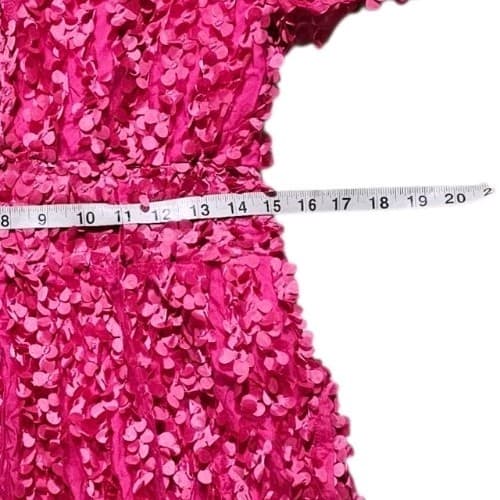 Anthropologie Somerset Mini Dress Floral Applique Pink Vneck Smocked Woman Large - Thumbnail 8