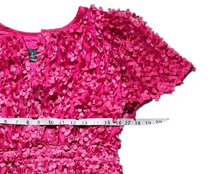 Anthropologie Somerset Mini Dress Floral Applique Pink Vneck Smocked Woman Large - Thumbnail 9