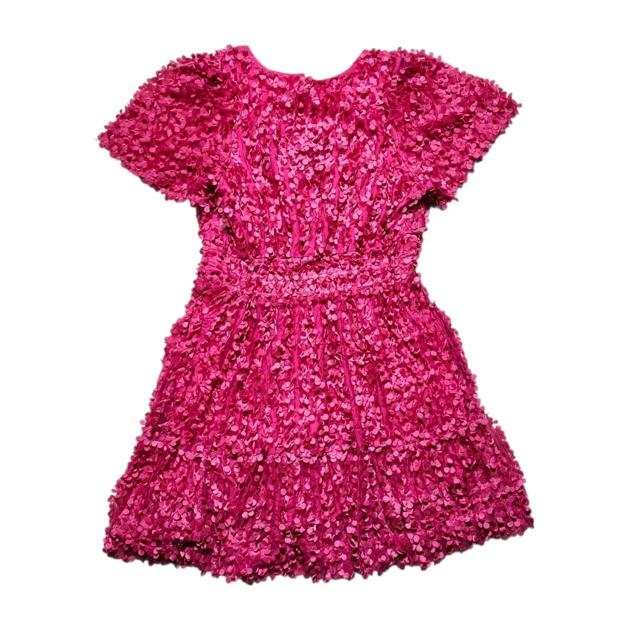Anthropologie Somerset Mini Dress Floral Applique Pink Vneck Smocked Woman Large