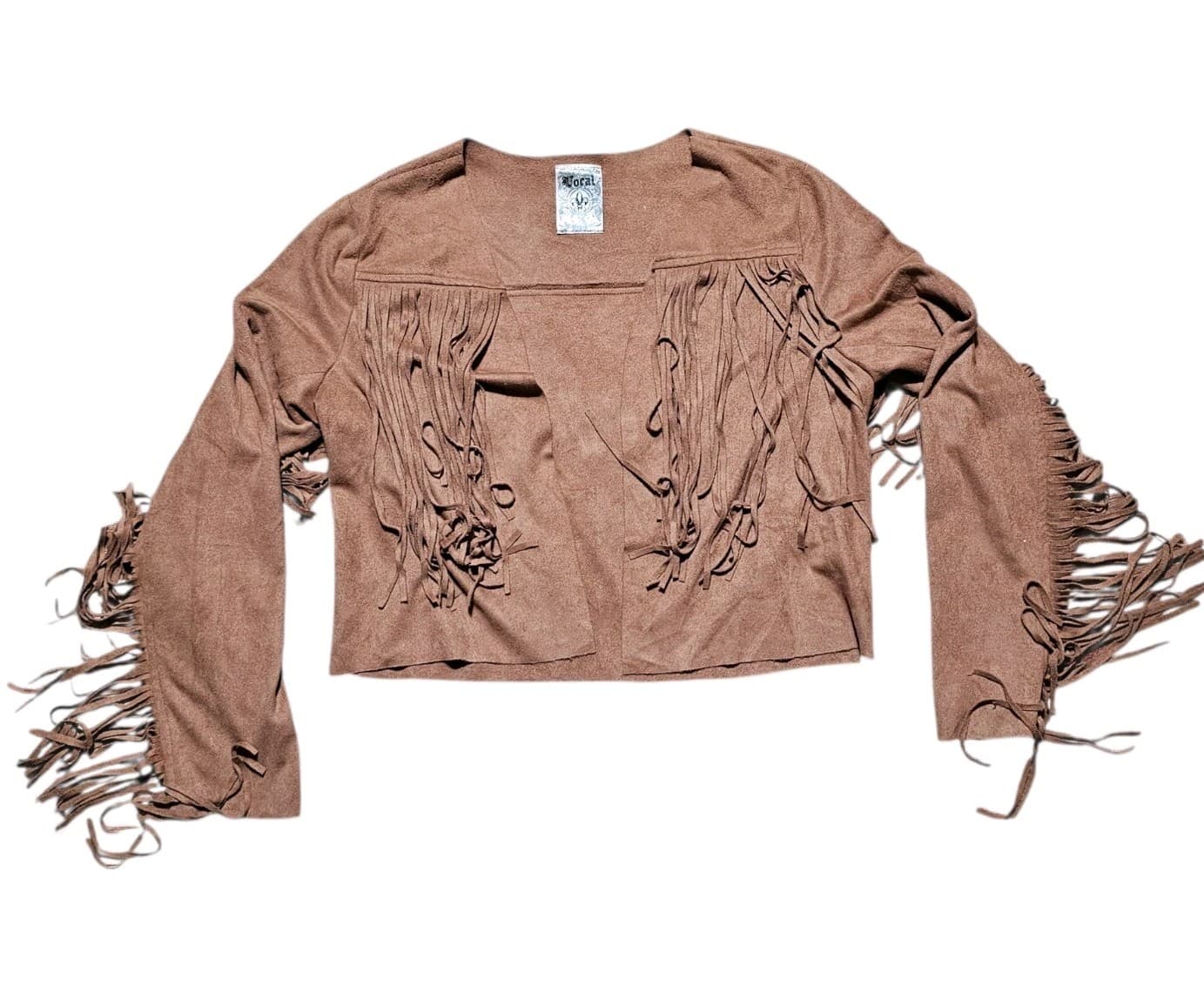 Vocal Faux Suede Fringe Open Front Jacket – Womans Size Medium - Thumbnail 3