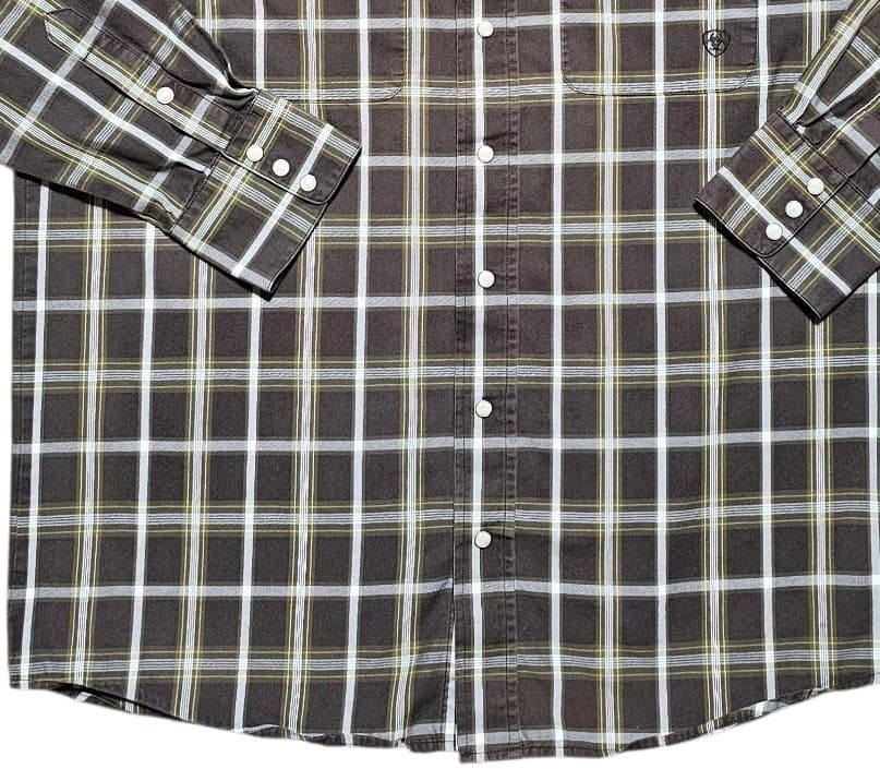 Ariat Pro Series Pearl Button Down Long Sleeve Brown Plaid Western Shirt Size L - Thumbnail 4