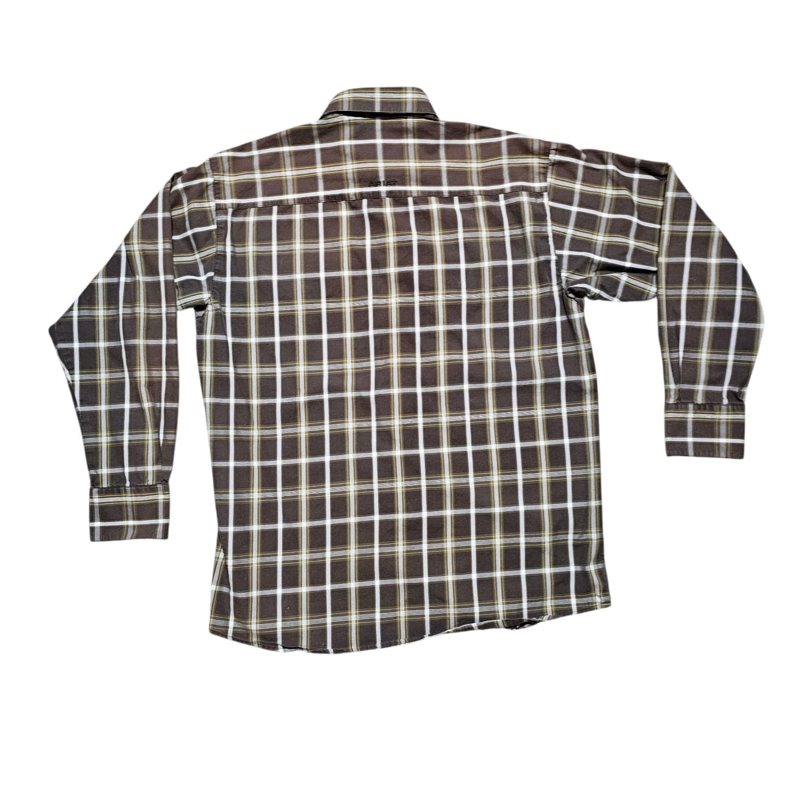 Ariat Pro Series Pearl Button Down Long Sleeve Brown Plaid Western Shirt Size L - Thumbnail 5