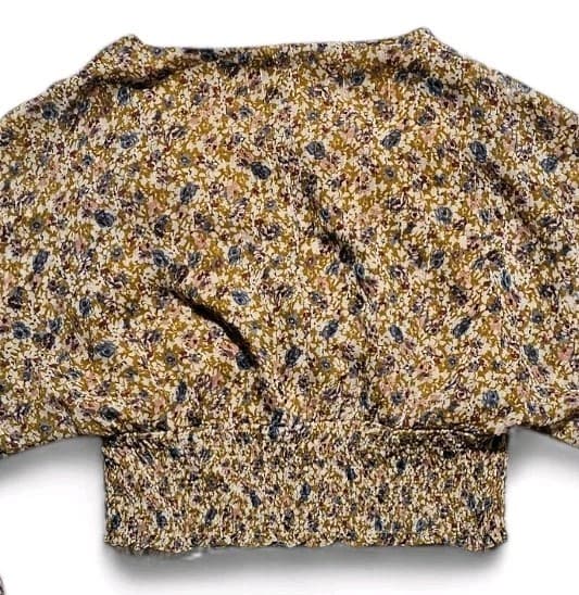 Sage The Label Honey Mustard Yellow Floral Print Smocked Vneck Top Womans... - Thumbnail 6