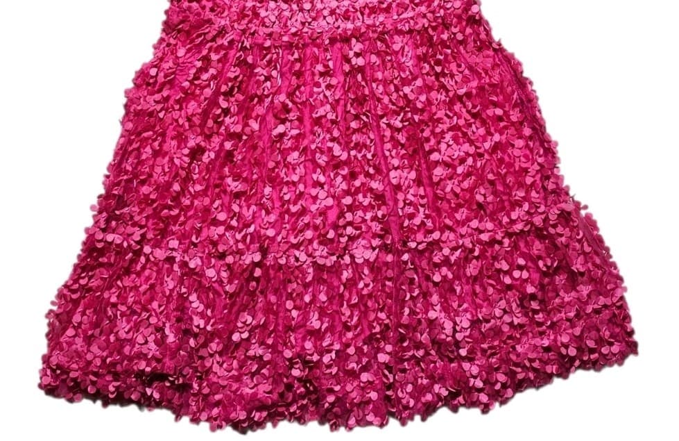 Anthropologie Somerset Mini Dress Floral Applique Pink Vneck Smocked Woman Large - Thumbnail 4