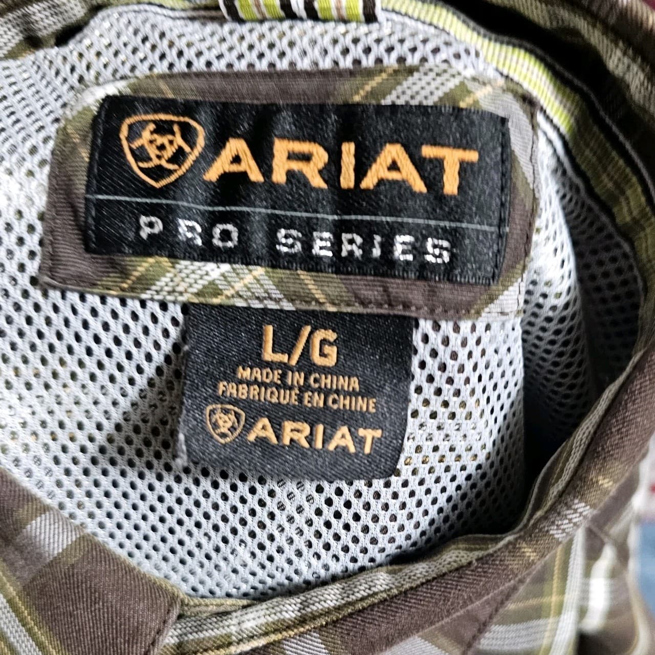 Ariat Pro Series Pearl Button Down Long Sleeve Brown Plaid Western Shirt Size L - Thumbnail 10