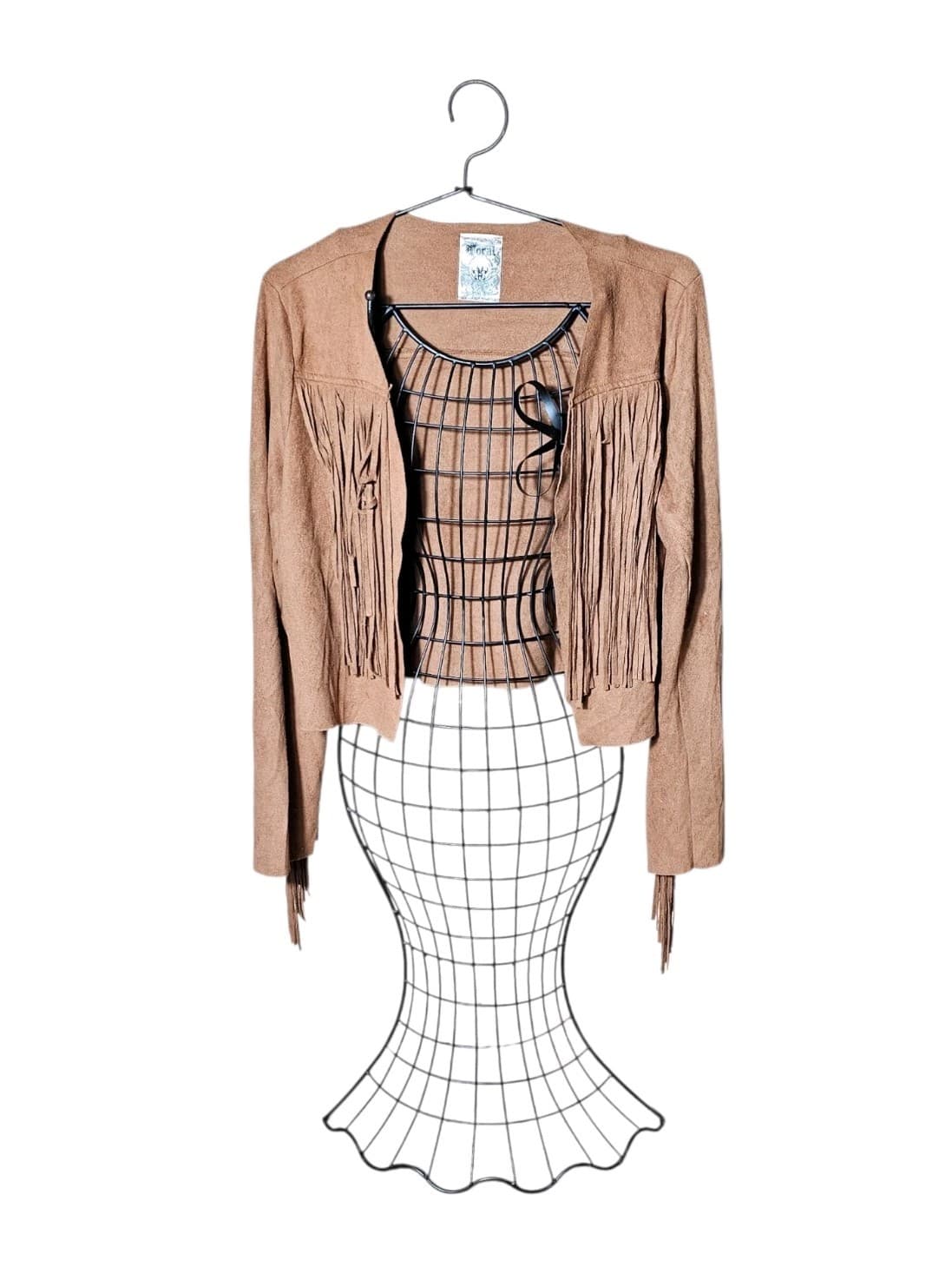 Vocal Faux Suede Fringe Open Front Jacket – Womans Size Medium