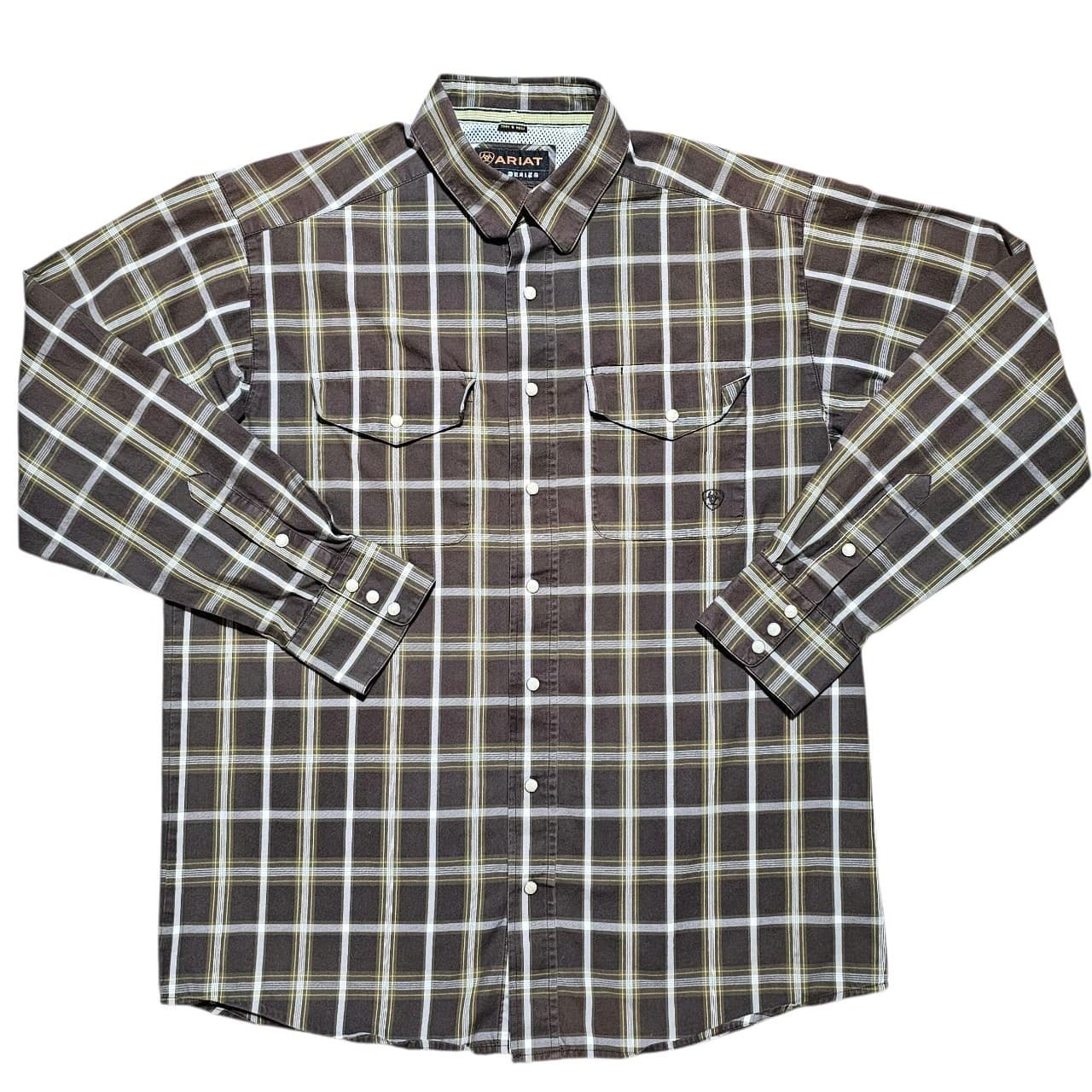 Ariat Pro Series Pearl Button Down Long Sleeve Brown Plaid Western Shirt Size L - Thumbnail 2