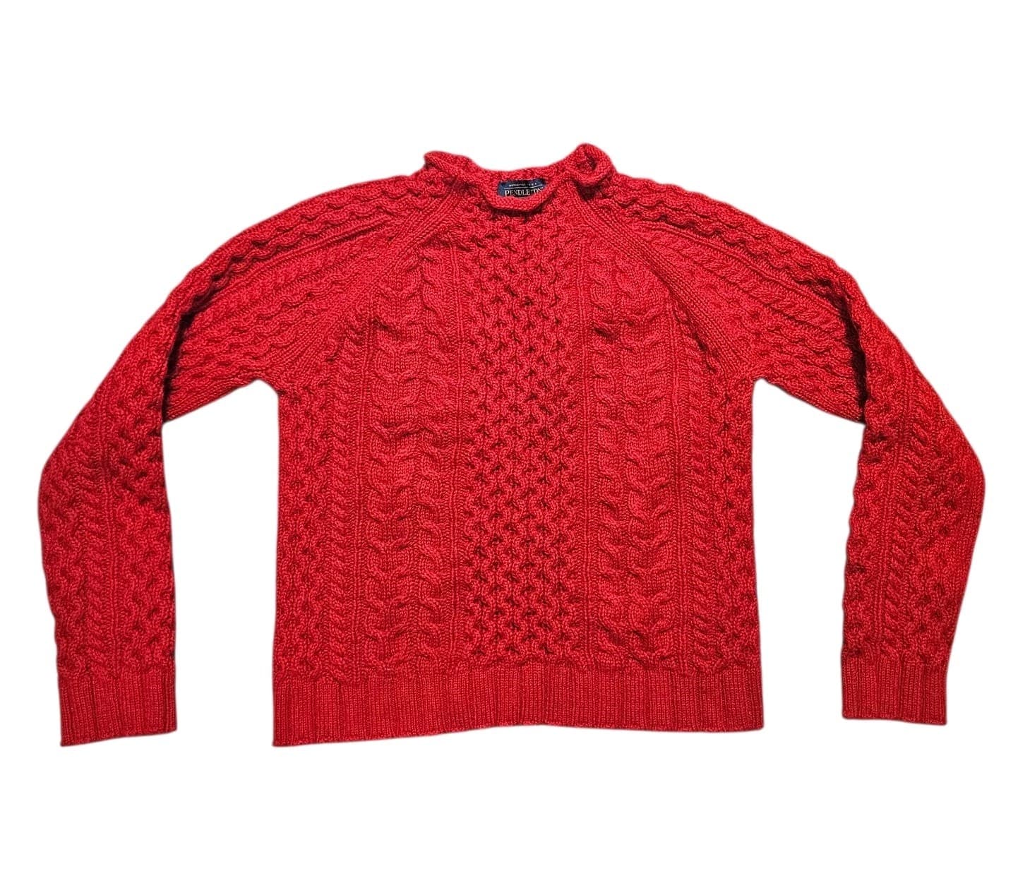 Pendleton Womans Shetland Wool Red Cable Knit Sweater Size Xs