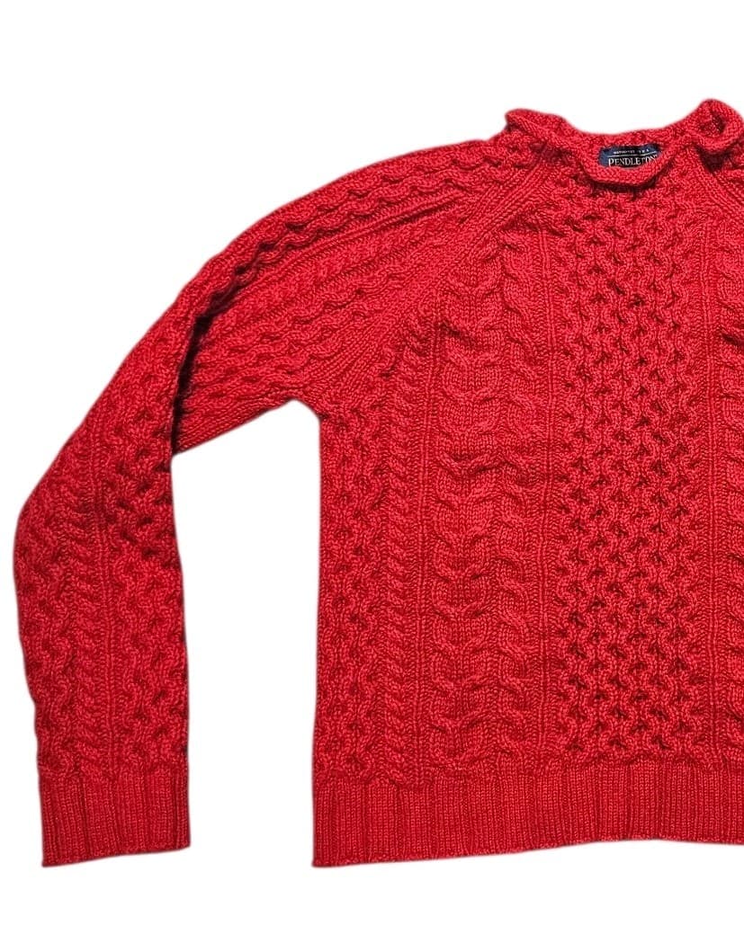 Pendleton Womans Shetland Wool Red Cable Knit Sweater Size Xs - Thumbnail 3