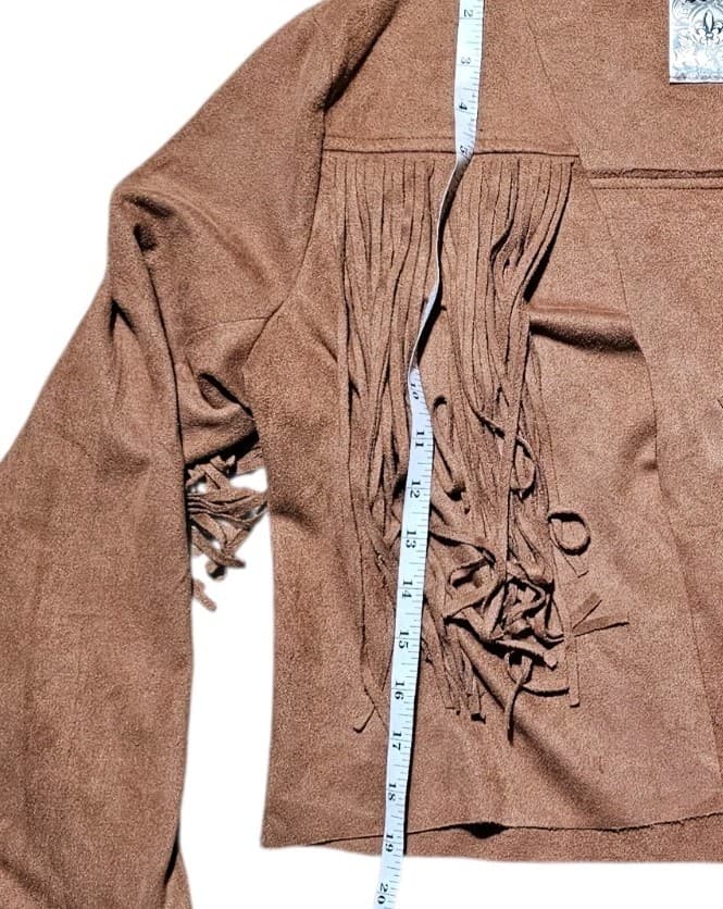 Vocal Faux Suede Fringe Open Front Jacket – Womans Size Medium - Thumbnail 4