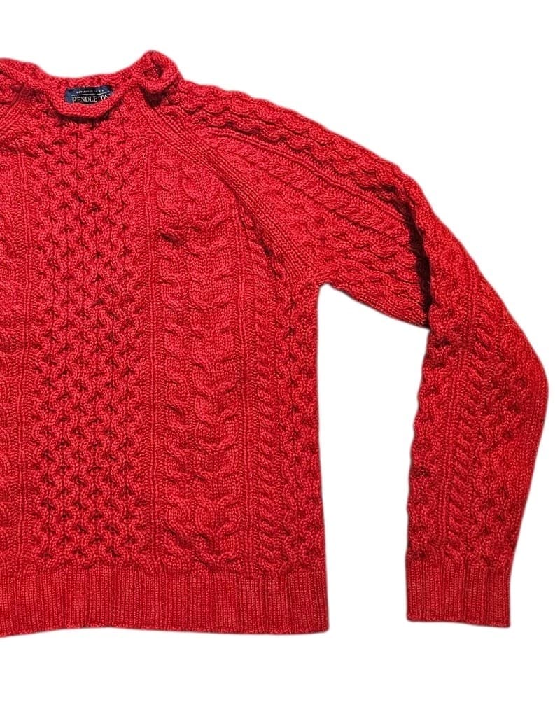 Pendleton Womans Shetland Wool Red Cable Knit Sweater Size Xs - Thumbnail 4