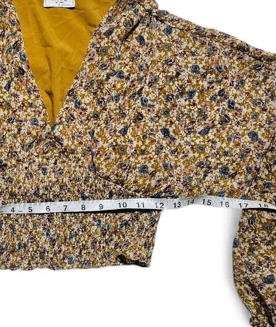 Sage The Label Honey Mustard Yellow Floral Print Smocked Vneck Top Womans... - Thumbnail 8