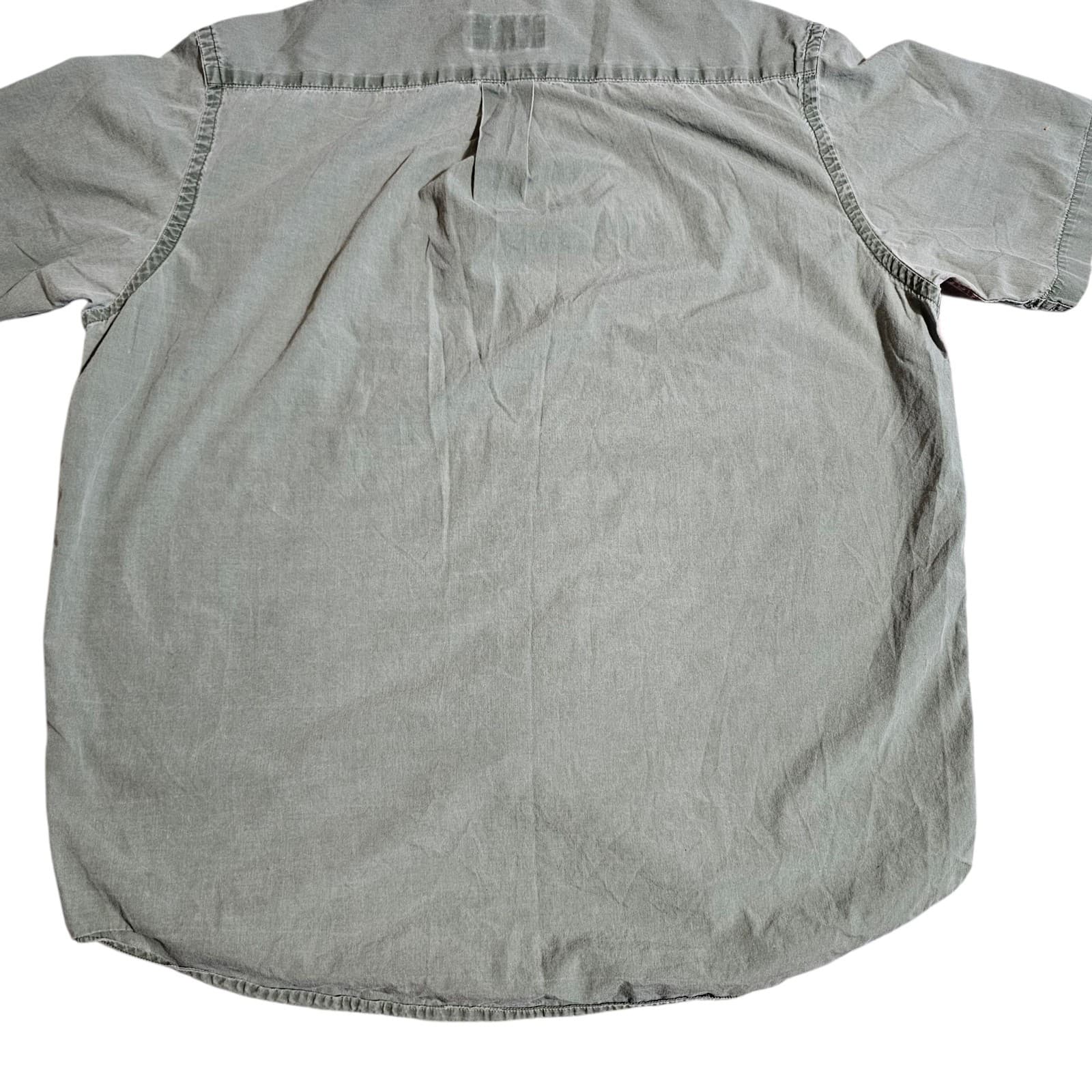 Eddie Bauer Mens Medium Green 100% Cotton Casual Button Up Short Sleeve Shirt - Thumbnail 7