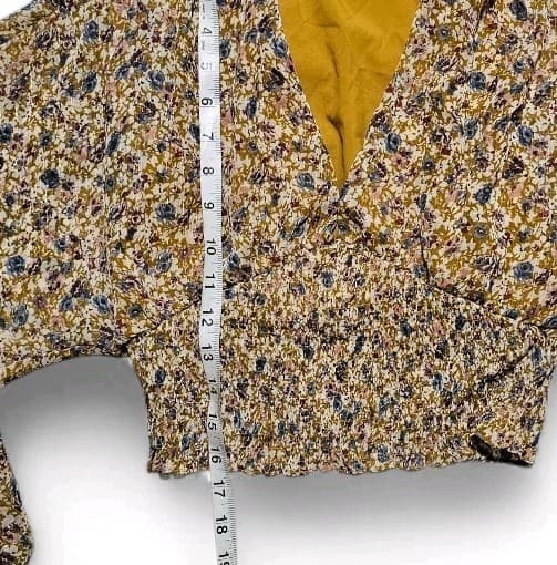 Sage The Label Honey Mustard Yellow Floral Print Smocked Vneck Top Womans... - Thumbnail 7
