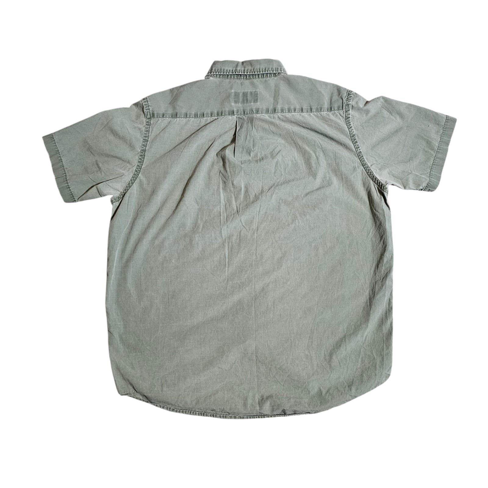 Eddie Bauer Mens Medium Green 100% Cotton Casual Button Up Short Sleeve Shirt - Thumbnail 5