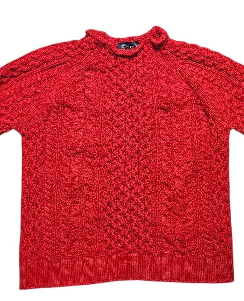 Pendleton Womans Shetland Wool Red Cable Knit Sweater Size Xs - Thumbnail 2