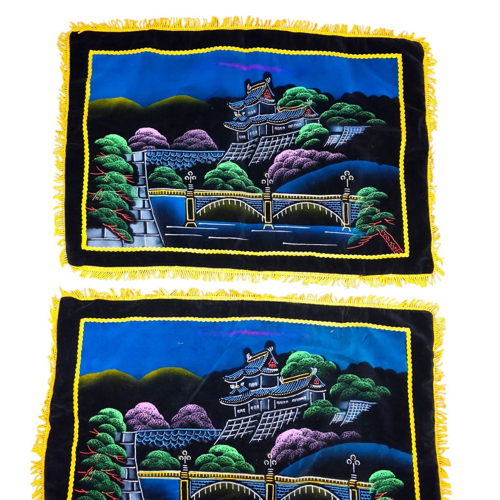 Vintage Asian Velvet Pillow Case Set 26"x17" - Thumbnail 3