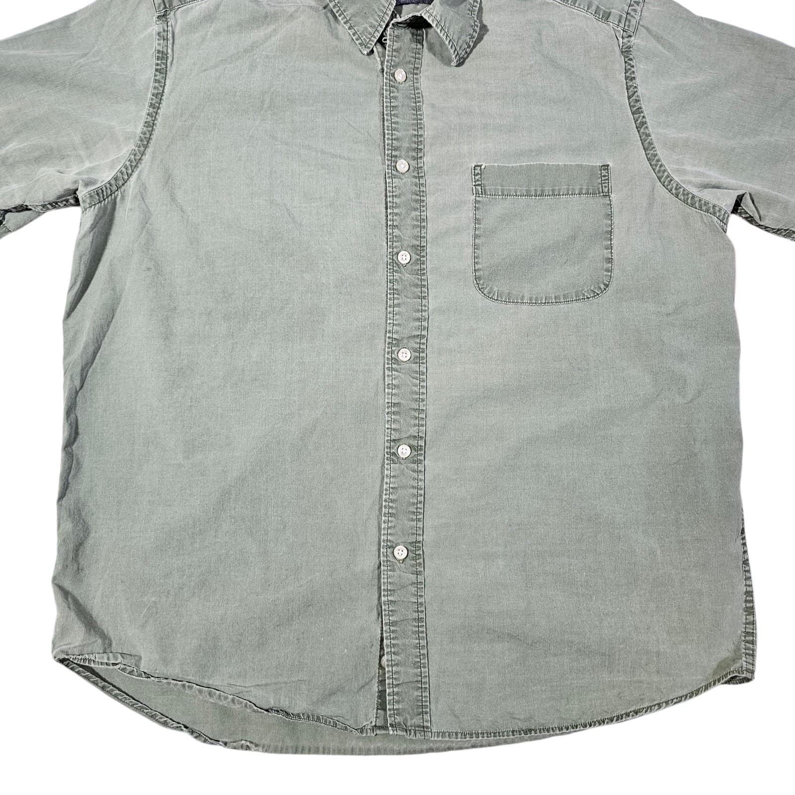 Eddie Bauer Mens Medium Green 100% Cotton Casual Button Up Short Sleeve Shirt - Thumbnail 3