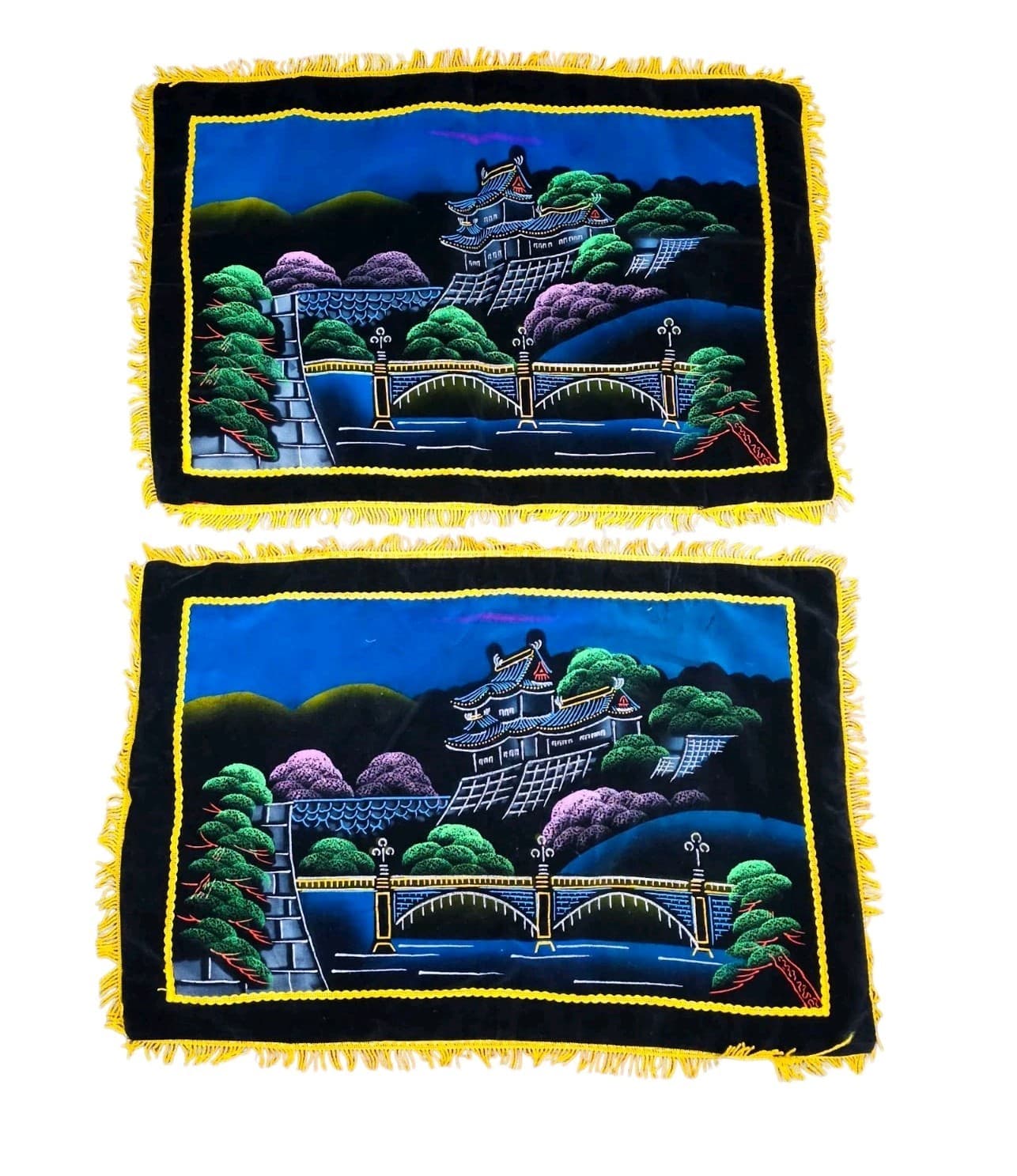 Vintage Asian Velvet Pillow Case Set 26"x17"