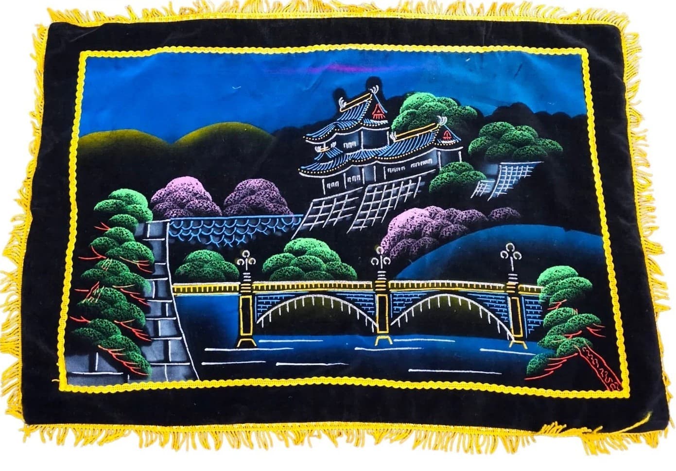 Vintage Asian Velvet Pillow Case Set 26"x17" - Thumbnail 2