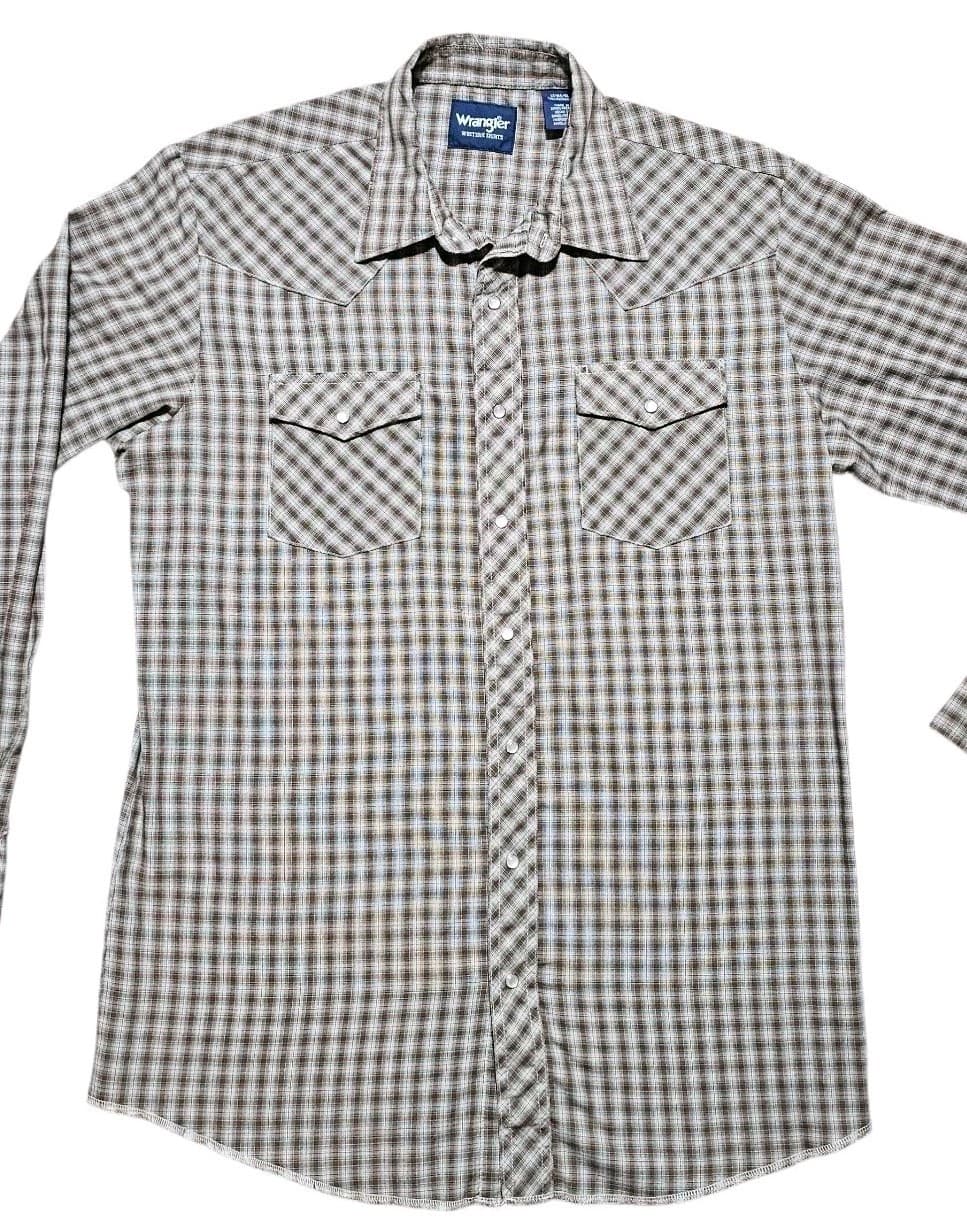 Vintage Wrangler Western Long Sleeve Button Down Pearl Snap Shirt Plaid Size Lt - Thumbnail 2