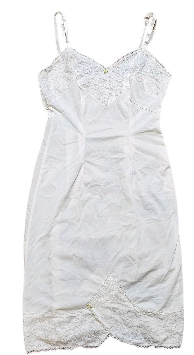 Vintage Beverly Vogue Of California Skirt Saver Slip SZ 34 White Lace Side Zip - Thumbnail 2