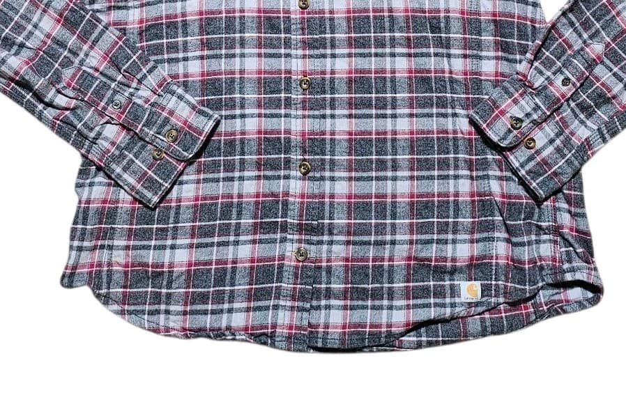 Carhartt Gray Maroon Plaid Flannel Shirt Womens L 12-14 Button Down - Thumbnail 4