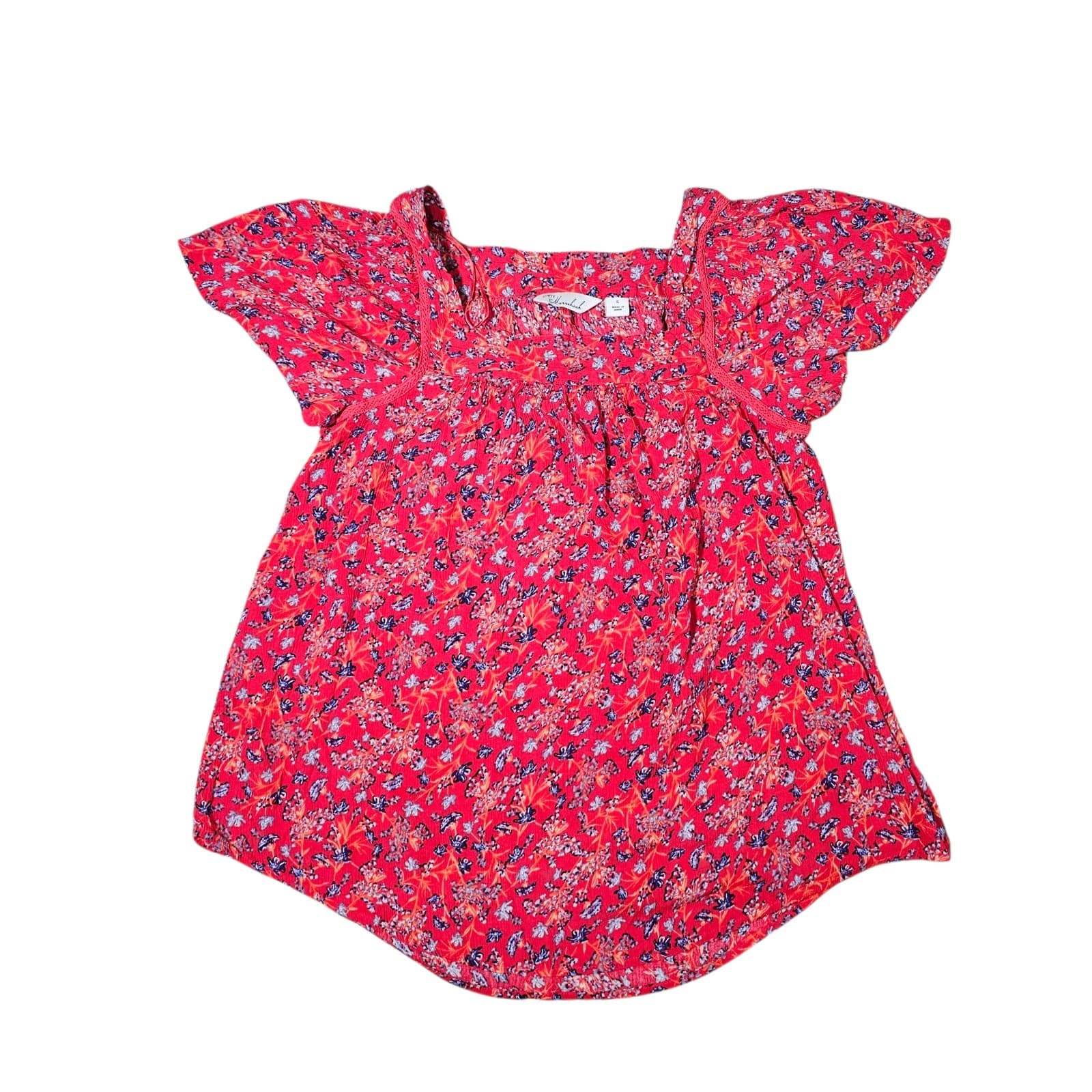 cafe marrakesh Floral Top Blouse Flutter Sleeves Size Small