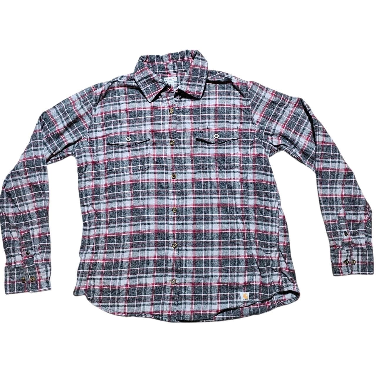Carhartt Gray Maroon Plaid Flannel Shirt Womens L 12-14 Button Down - Thumbnail 6