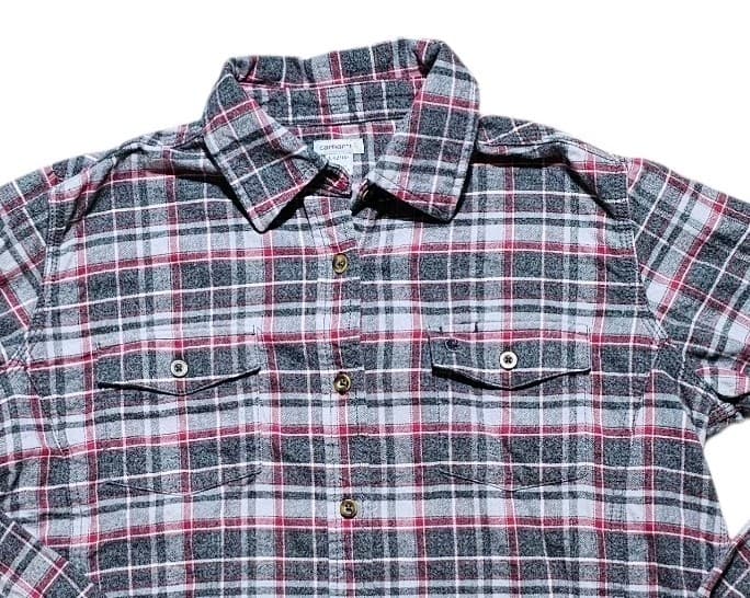 Carhartt Gray Maroon Plaid Flannel Shirt Womens L 12-14 Button Down - Thumbnail 3