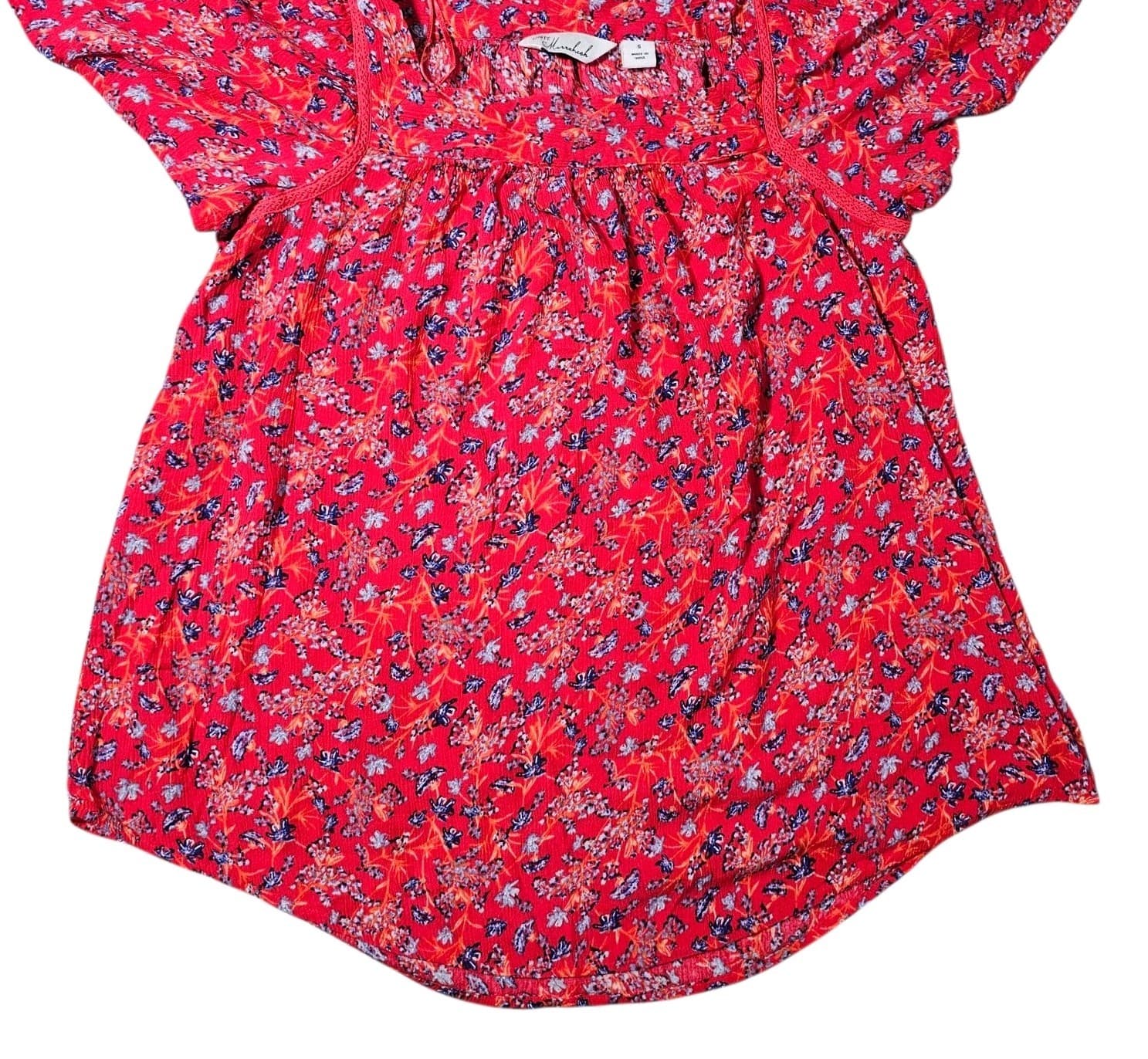 cafe marrakesh Floral Top Blouse Flutter Sleeves Size Small - Thumbnail 3