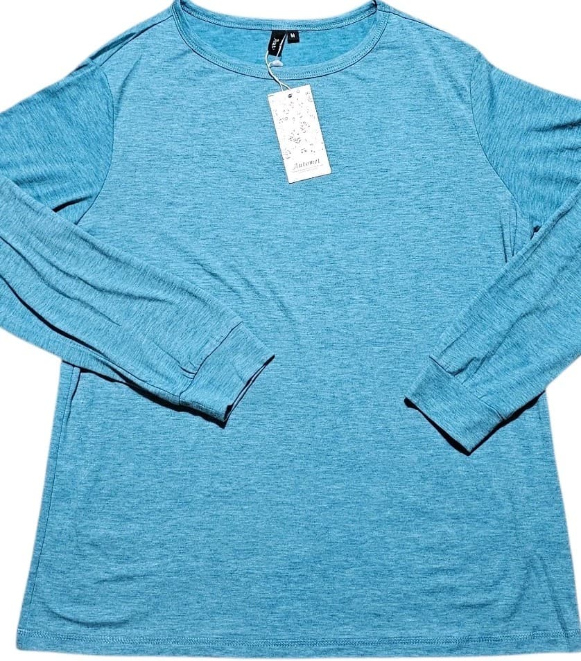 ​NWT Automet Women's Medium Teal Green Heather Soft Stretch Crewneck Shirt Top - Thumbnail 2