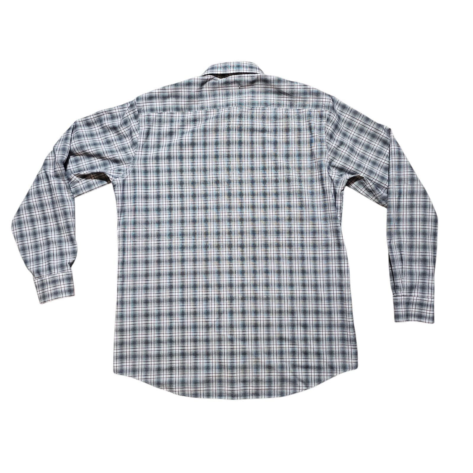 Egara Dress Shirt Men XLT Blue Gray Plaid Non Iron Slim Fit Collared Button Down - Thumbnail 5