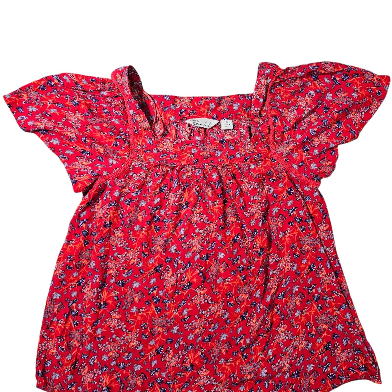cafe marrakesh Floral Top Blouse Flutter Sleeves Size Small - Thumbnail 2
