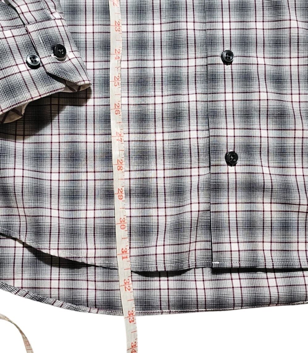 Egara Dress Shirt Men XLT Blue Gray Plaid Non Iron Slim Fit Collared Button Down - Thumbnail 8