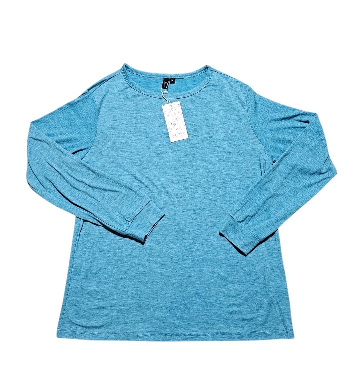 ​NWT Automet Women's Medium Teal Green Heather Soft Stretch Crewneck Shirt Top