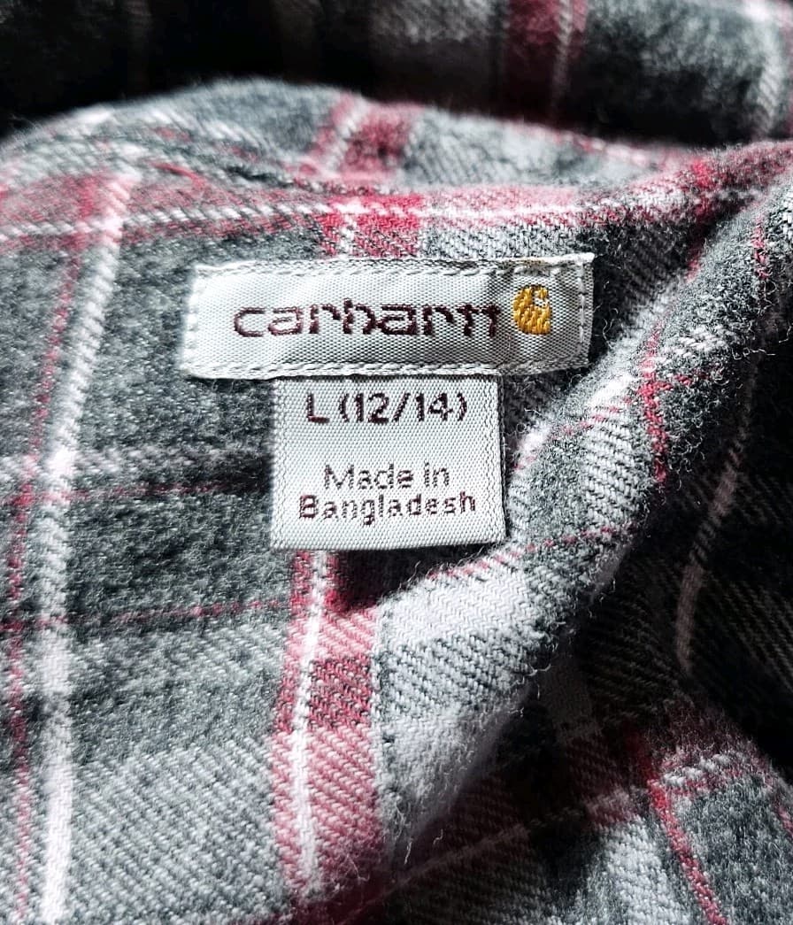 Carhartt Gray Maroon Plaid Flannel Shirt Womens L 12-14 Button Down - Thumbnail 12