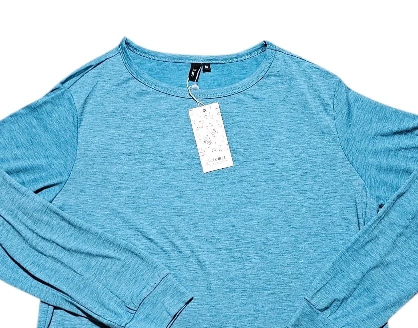 ​NWT Automet Women's Medium Teal Green Heather Soft Stretch Crewneck Shirt Top - Thumbnail 3